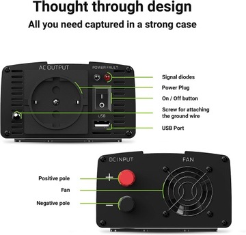 Преобразователь GREEN CELL 12 В в 230 В, 500 Вт/1000 Вт