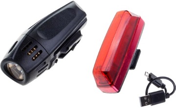 Lampka rowerowa przód 300Lm +tył panel led USB