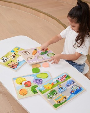 VIGA DREWNIANE PUZZLE UKŁADANKA MONTESSORI 2w1 FIGURKI FARMA ZWIERZĄTKA