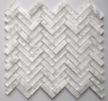 JODEŁKA CHEVRON mozaika ceramiczna kamienna biała