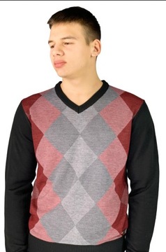 Q3873 MĘSKI SWETER PULLOVER V-NECK PIERRE CARDIN ARGYLE L