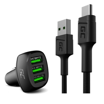 Автомобильное зарядное устройство 3xUSB + кабель USB-C длиной 1,2 м