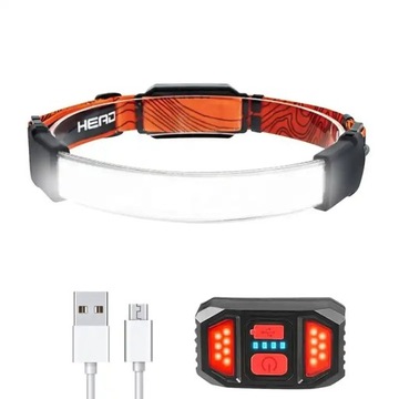 LATARKA CZOŁOWA CZOŁÓWKA LED NA GŁOWĘ COB USB-C OPASKA SZEROKIE ŚWIATŁO