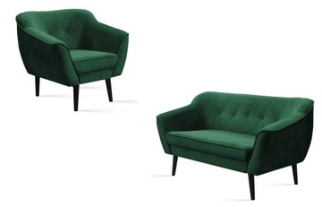 ZESTAW W STYLU SKANDYNAWSKIM SOFA 2 +1 Zielona but