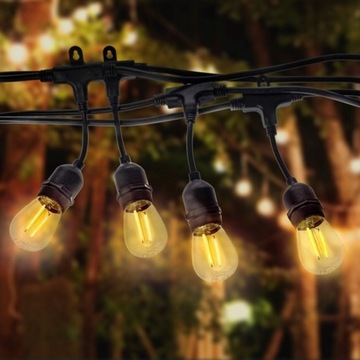 САДОВЫЕ ТЕРРАСНЫЕ ЛАМПЫ ЦЕПОЧНЫЕ 20М 40 X E27 IP44 230В ЧЕРНЫЕ