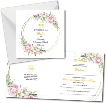 Zaproszenie na KOMUNIĘ ŚWIĘTĄ dla BABCI - Róża na Kole PERSONALIZOWANE