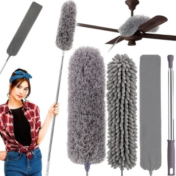 Telescopic brush for cleaning dust cobwebs 3 interchangeable tips 4in1