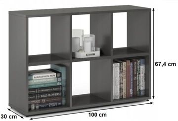 Модульный книжный шкаф 3.2, графитовый комод, приставной столик