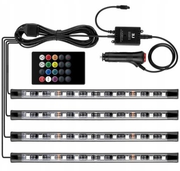 OŚWIETLENIE LED DO SAMOCHODU RGB KOLOROWE WNĘTRZE