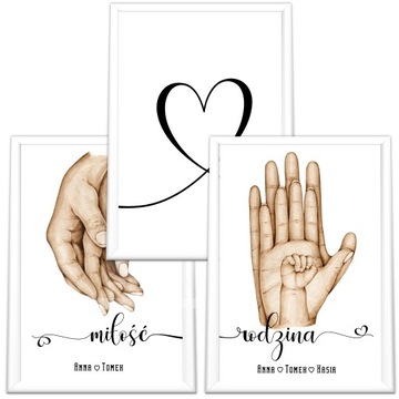 Набор из 3 постеров СЕМЕЙНЫЕ РУКИ ЛЮБОВЬ А3 с картинками Имена Выкройки 30х40