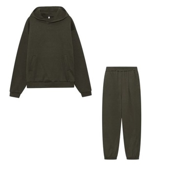 Zestaw komplet dresowy damski DŁUGIE SPODNIE + BLUZA Z KAPTUREM khaki M