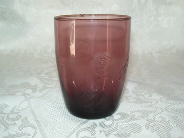 SZKLANKA GRAWEROWANA z PRL-u- GRUBE SZKŁO - KWIATY