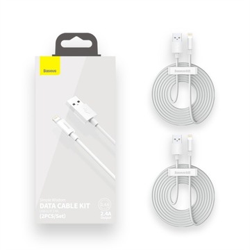 2x USB-КАБЕЛЬ BASEUS LIGHTNING ДЛЯ ЗАРЯДКИ ТЕЛЕФОНА, 2,4 А, 1,5 м, ПРОЧНАЯ ДЛИНА