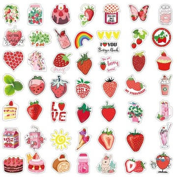 TRUSKAWKOWY MIX STRAWBERRY NAKLEJKI WLEPKI 50 szt