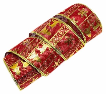 ŚWIĄTECZNA WSTĄŻKA CZERWONO ZŁOTA 45mm 2,7m / H-37