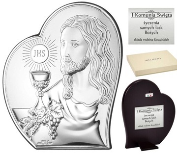 Srebrny Obrazek Jezus I Komunia Pamiątka Grawer