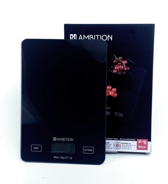 WAGA KUCHENNA ELEKTRONICZNA PRECYZYJNA 5KG1G AMBITION BLACK SZKŁO HARTOWANE