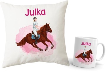 Poduszka + Kubek z koniem jeździectwo + dowolne IMIĘ
