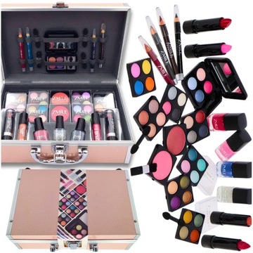 KOSMETYKI MAKEUP KUFEREK PREZENT DLA NIEJ CÓRKI 6-16 LAT duży ZESTAW 42 EL