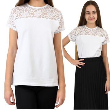 Elegancka biała BLUZKA koronka SZKOŁA 134 CK71