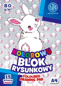 Blok rysunkowy A4 80g ASTRA kolor 15 ark