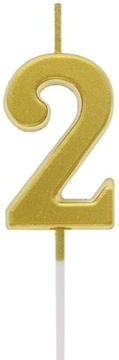 ŚWIECZKA CYFERKA 2 ZŁOTA METALICZNA 9,5x2,3 cm