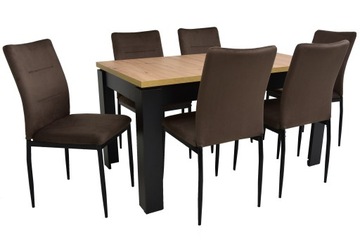 Stół 80x140/180 cm ARTISAN + 6 krzeseł INDUSTRIALNE IK-10 brąz WZORNIK