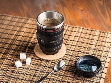 Термокружка LENS черная подарок для фотографа, фотоаппарата, кофе, чая