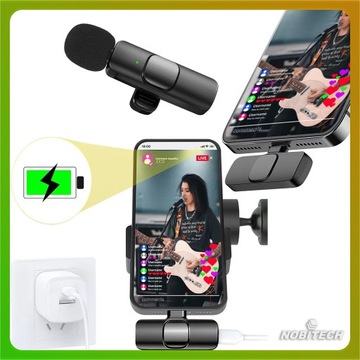 MIKROFON BEZPRZEWODOWY KRAWATOWY DO TELEFONU MINI USB-C 2 SZTUKI ZESTAW