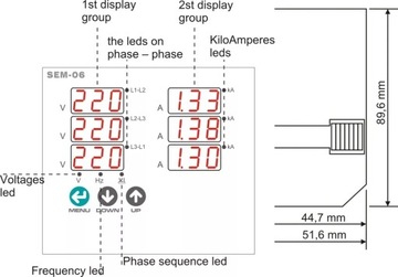 Цифровой амперметр вольтметр 100А/500В переменного тока последовательность фаз + трансформаторы