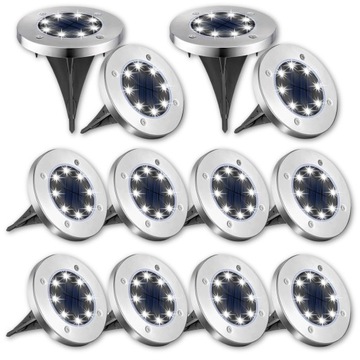 LAMPA SOLARNA OGRODOWA LAMPKI LED GRUNTOWE DYSK CZYJNIK ZMIERZCHU 12 DYSKÓW
