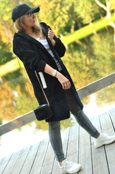 ПАЛЬТО АЛЬПАКА С КАПЮШОНОМ спортивный ЧЕРНЫЙ размер