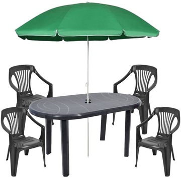 4+1 ZESTAW PLASTIKOWY KRZESŁA STÓŁ PARASOL PIRYT