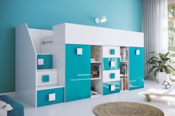 Односпальная кровать-мезонин с глянцевым шкафом ТОЛЕДО 3