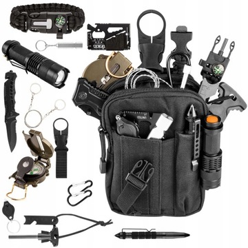 NEO TOOLS ZESTAW SURVIVALOWY 14w1 ETUI TORBA NÓŻ LATARKA KRZESIWO 63-153