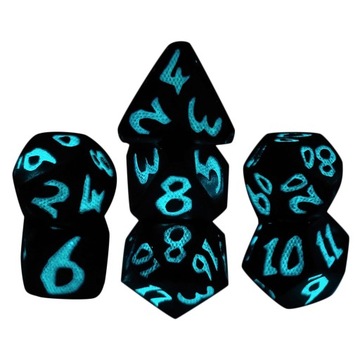 7x Zestaw kości wielościennych Świecące kości RPG Rola Niebieskie
