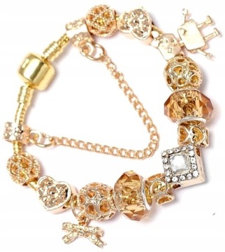 Bransoletka Złota modułowa Charms Beads serca