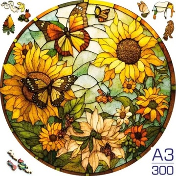 Sunflower Butterfly Jigsaw Wood Puzzle, Difficult To Play Irregular Animal