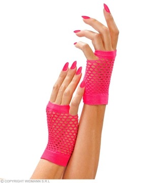 Rękawiczki Różowe Z Siatki Kabaretki Neonowe Disco