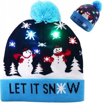 РОЖДЕСТВЕНСКАЯ ЗИМНЯЯ ШАПКА РОЖДЕСТВЕНСКИЕ СВЕТЯЩИЕСЯ СНЕГОВИК ТЕПЛЫЙ ЦВЕТНОЙ СВЕТОДИОДНЫЙ ПОДАРОК