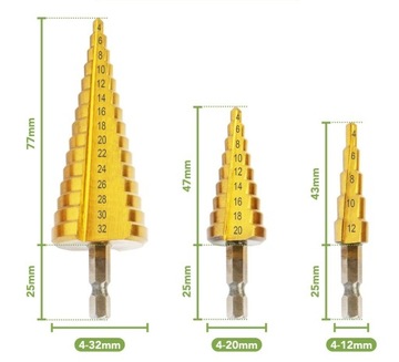 НАБОР 3X СТУПЕНЧАТОГО КОНУСНОГО СВЕРЛА 4-32 ММ РОЖДЕСТВЕНСКАЯ ЕЛКА ДЛЯ ЛИСТОВОГО МЕТАЛЛА