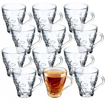 Zestaw 12 filiżanek szklanek do kawy herbaty kubki szklane Motyl 230ml