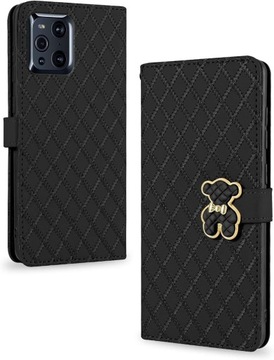 CZARNE ETUI SKÓRZANE PREMIUM ZAMYKANE POKROWIEC OPPO FIND 3X PRO ZŁOTY MIŚ
