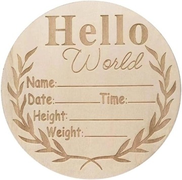 DREWNIANE KARTY DO ZDJĘĆ NA NARODZINY DZECKA METRYCZKA HELLO WORLD