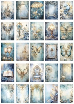PAPIERY DEKORACYJNE SCRAPBOOKING 50 KARTEK KWIATY ILUSTRACJE VINTAGE ZAMEK