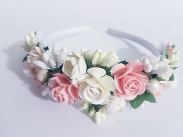 OPASKA KWIATY ECRU+RÓŻ KOMUNIA RÓŻYCZKI