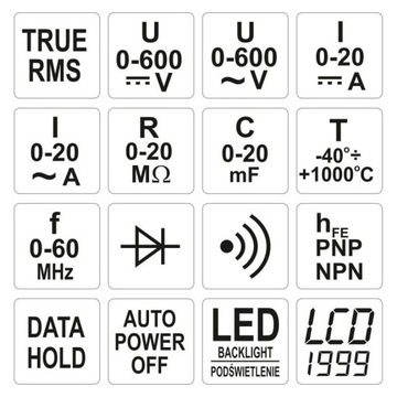 Multimetr True RMS YATO YT-73083 temp hold podśw