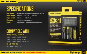 Зарядное устройство Nitecore D4 D2 Digicharger Intelligent Circuits LCD Global