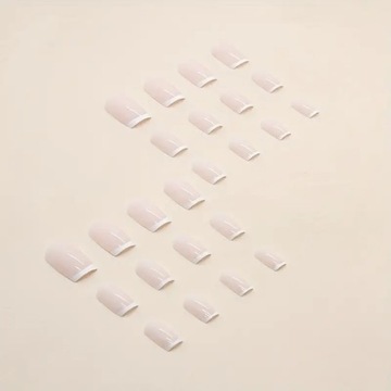 PAZNOKCIE SZTUCZNE TIPSY SHORT SQUARE KLASYCZNY FRENCH SAMOPRZYLEPNE 24SZT