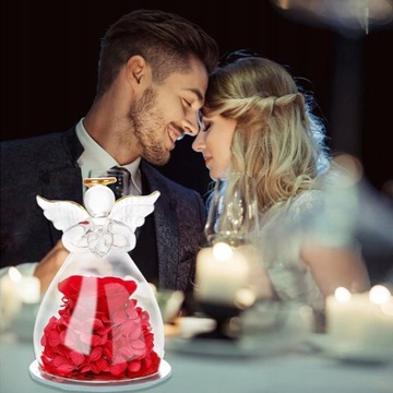 ВЕЧНАЯ РОЗА В СТЕКЛЕ СО СВЕТОДИОДНОЙ ПОДСВЕТКОЙ ФИГУРКА АНГЕЛА ПОДАРОК ​​НА ДЕНЬ МАТЕРИ